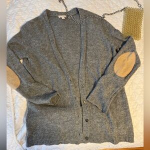 GAP Gray Cardigan with Tan Elbow Patches